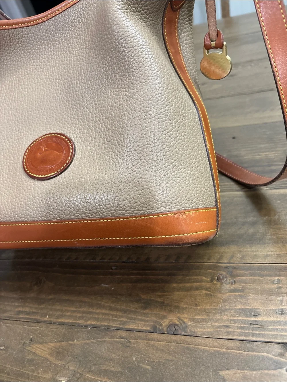 Dooney & Bourke Vintage Taupe Pebbled Leather Hobo Bag